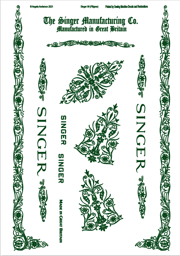Model 99K 'Filigree' Sewing Machine Waterslide Decals