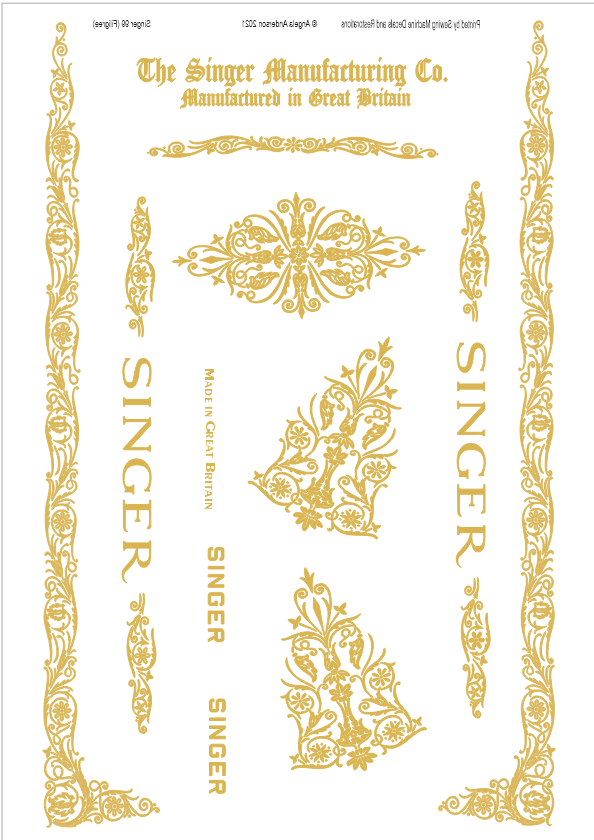Model 99K 'Filigree' Sewing Machine Waterslide Decals