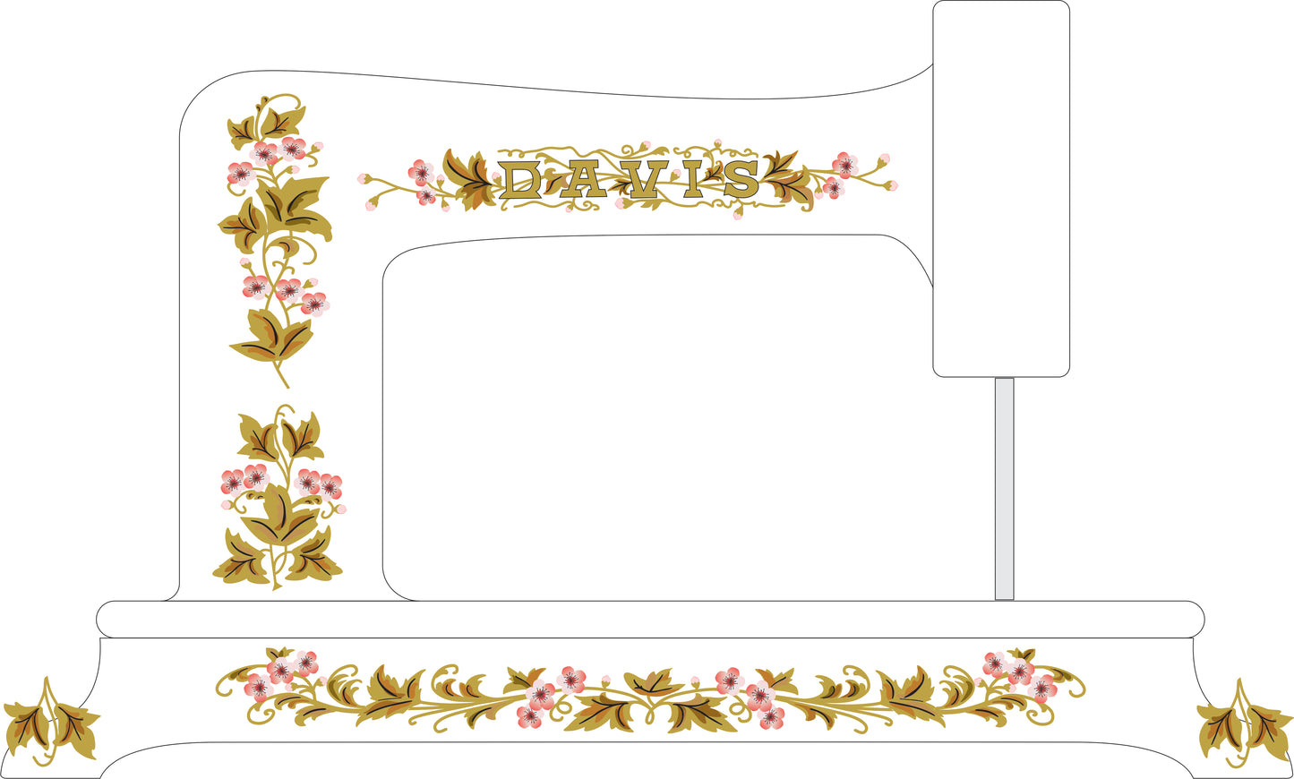 1890 Davis Vertical Feed Sewing Machine Waterslide Decals