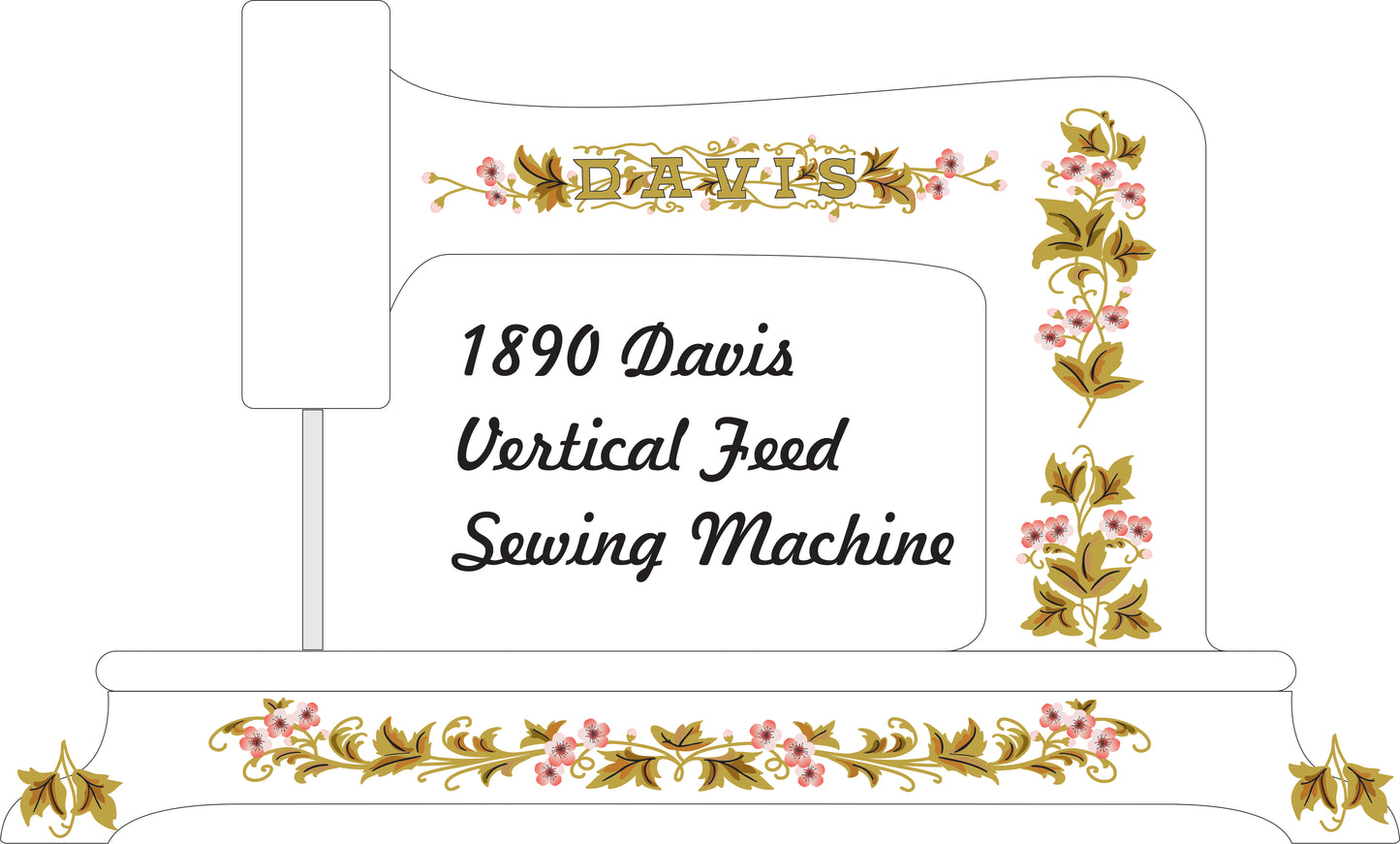 1890 Davis Vertical Feed Sewing Machine Waterslide Decals