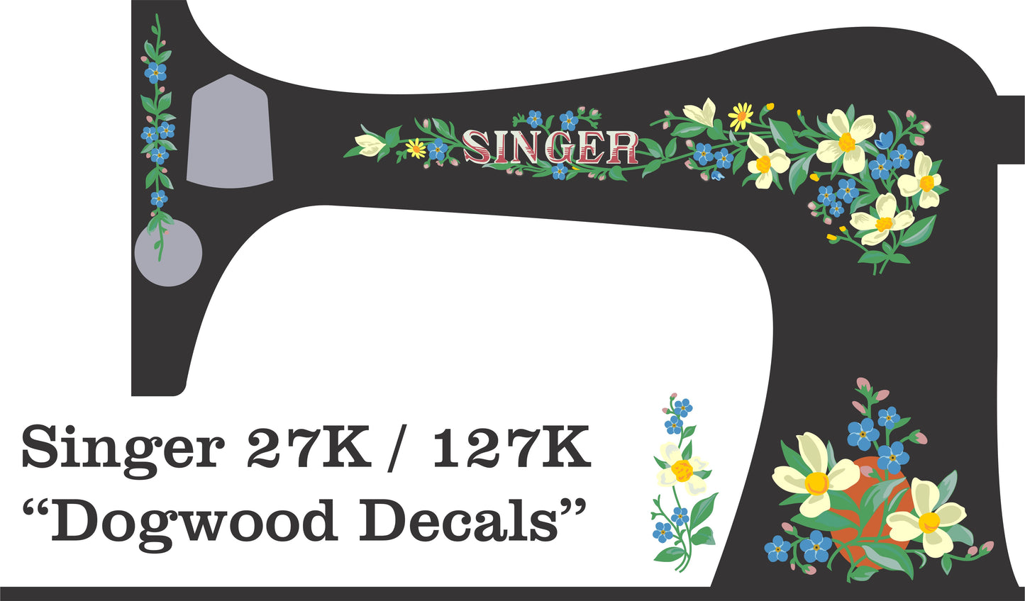Model 27K or 127K 'Dogwood' Sewing Machine Waterslide Decals