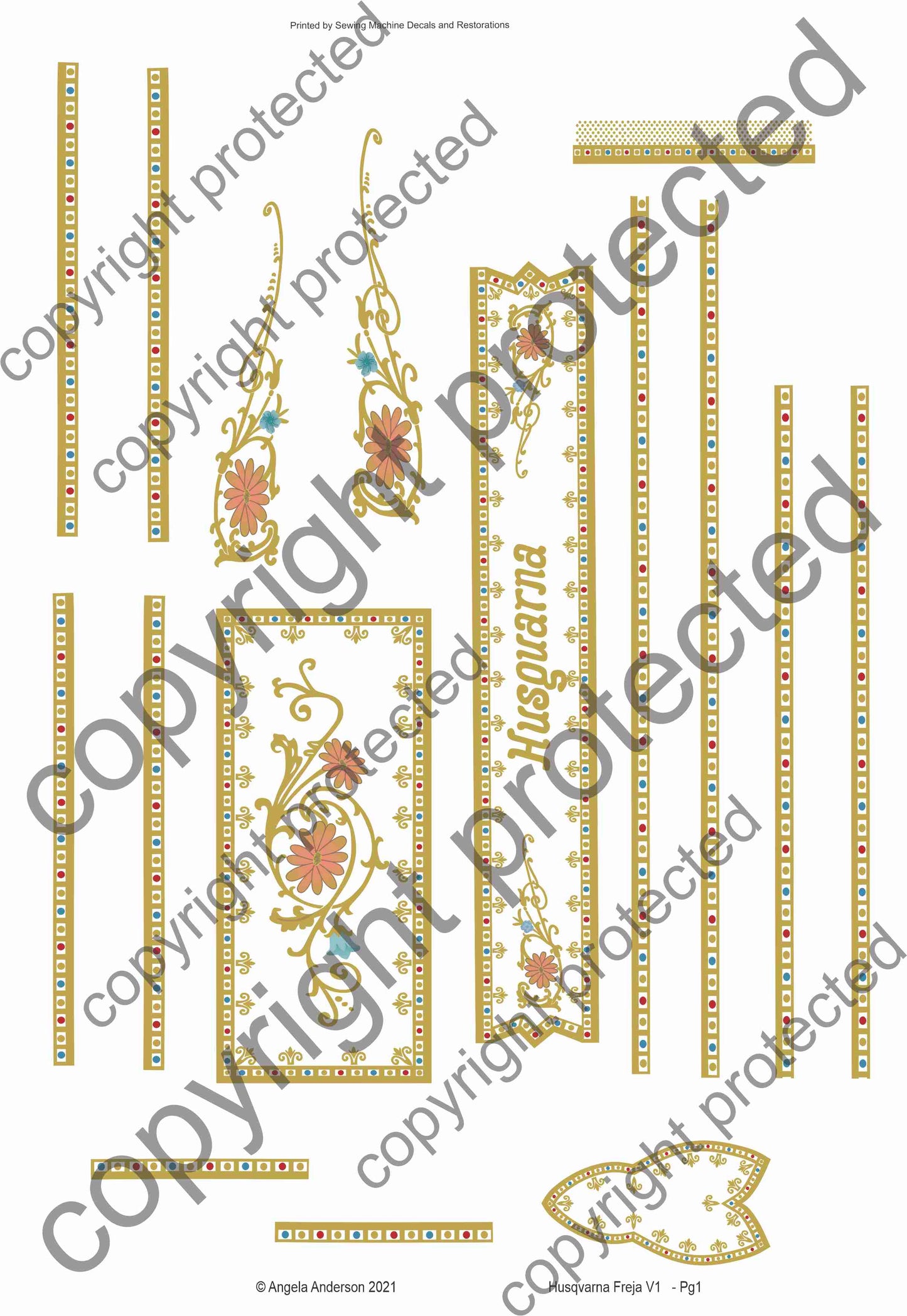 Husqvarna Freya VS Sewing Machine Waterslide Decals including wheel guard (v1)