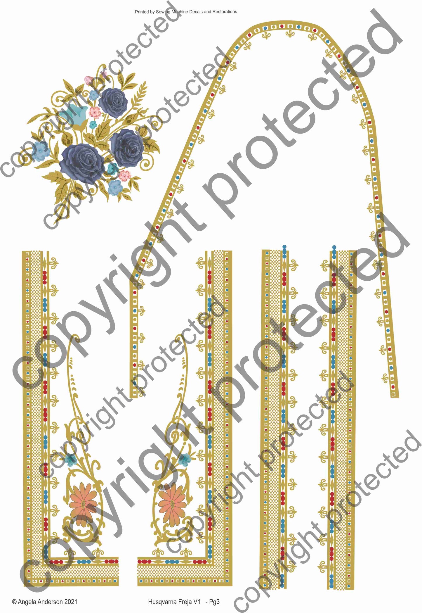 Husqvarna Freya VS Sewing Machine Waterslide Decals including wheel guard (v1)