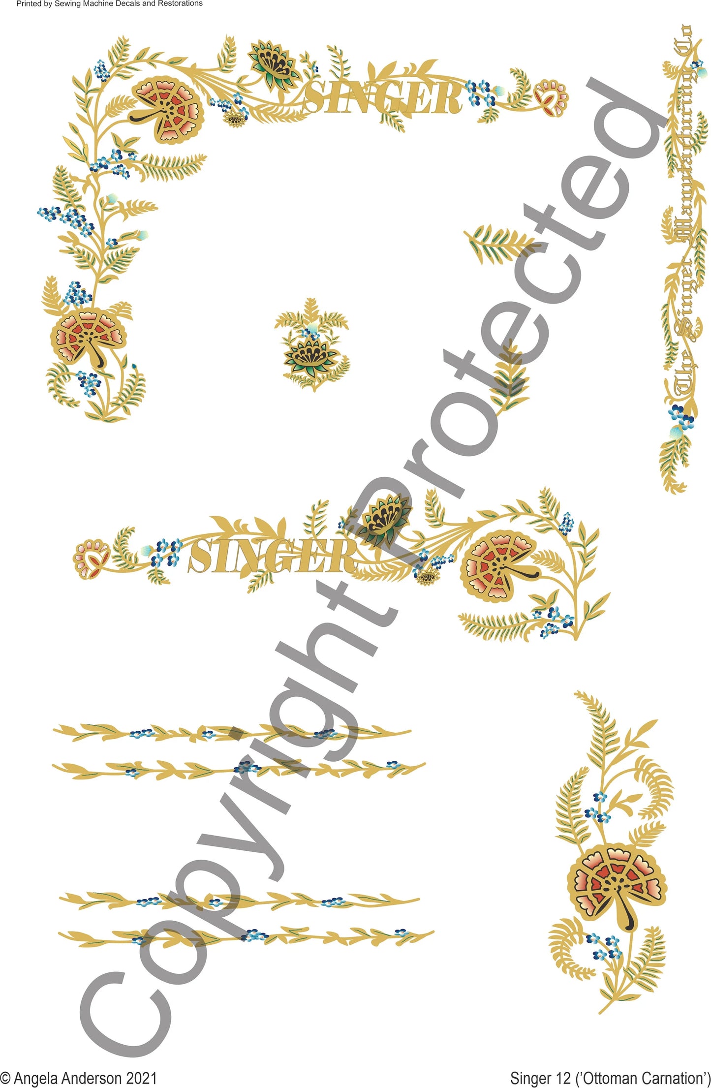 Model Class 12 'Ottoman Carnation' - Sewing Machine waterslide decals