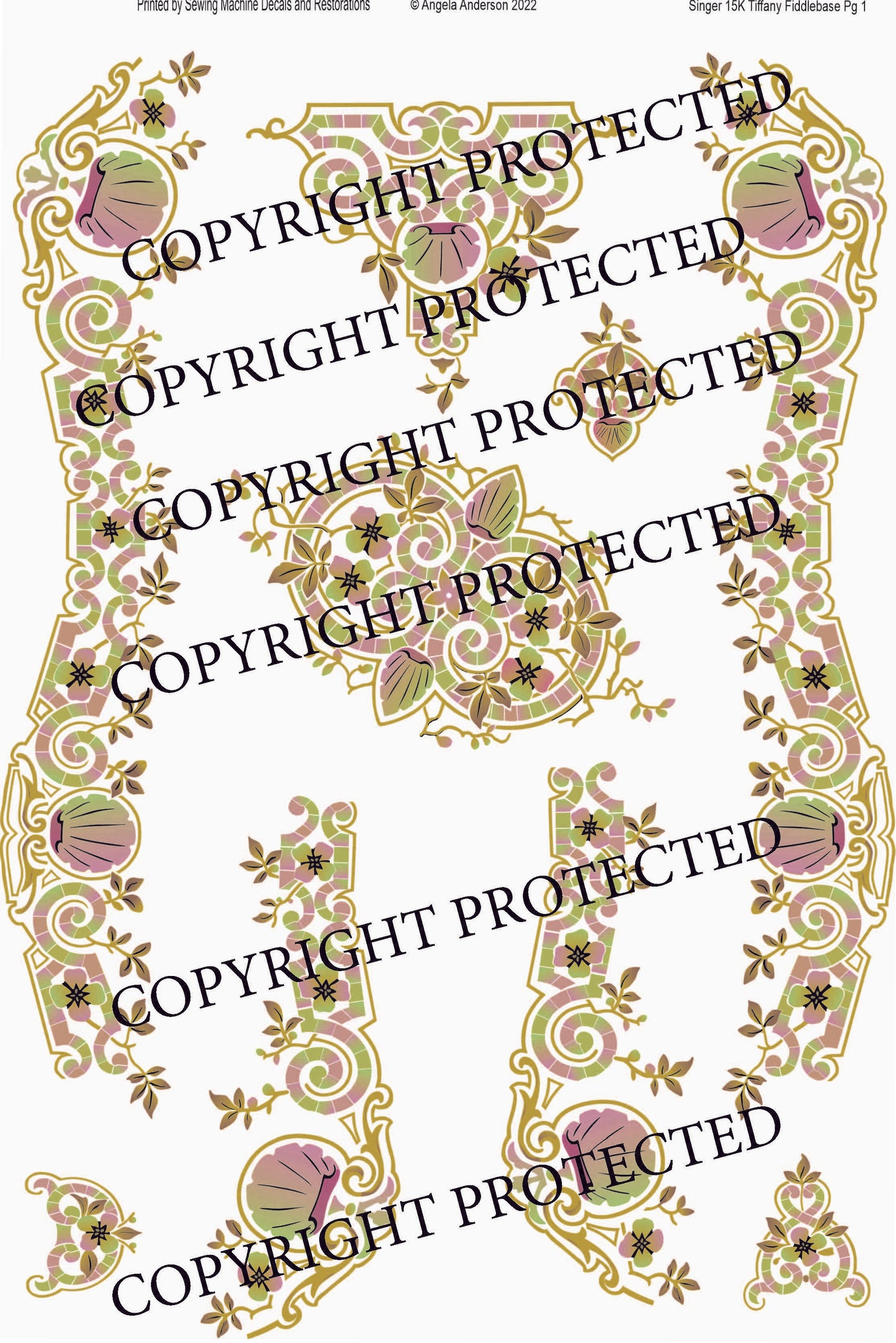 Model 15K Improved Family Fiddlebase 'Tiffany' Sewing Machine waterslide decals