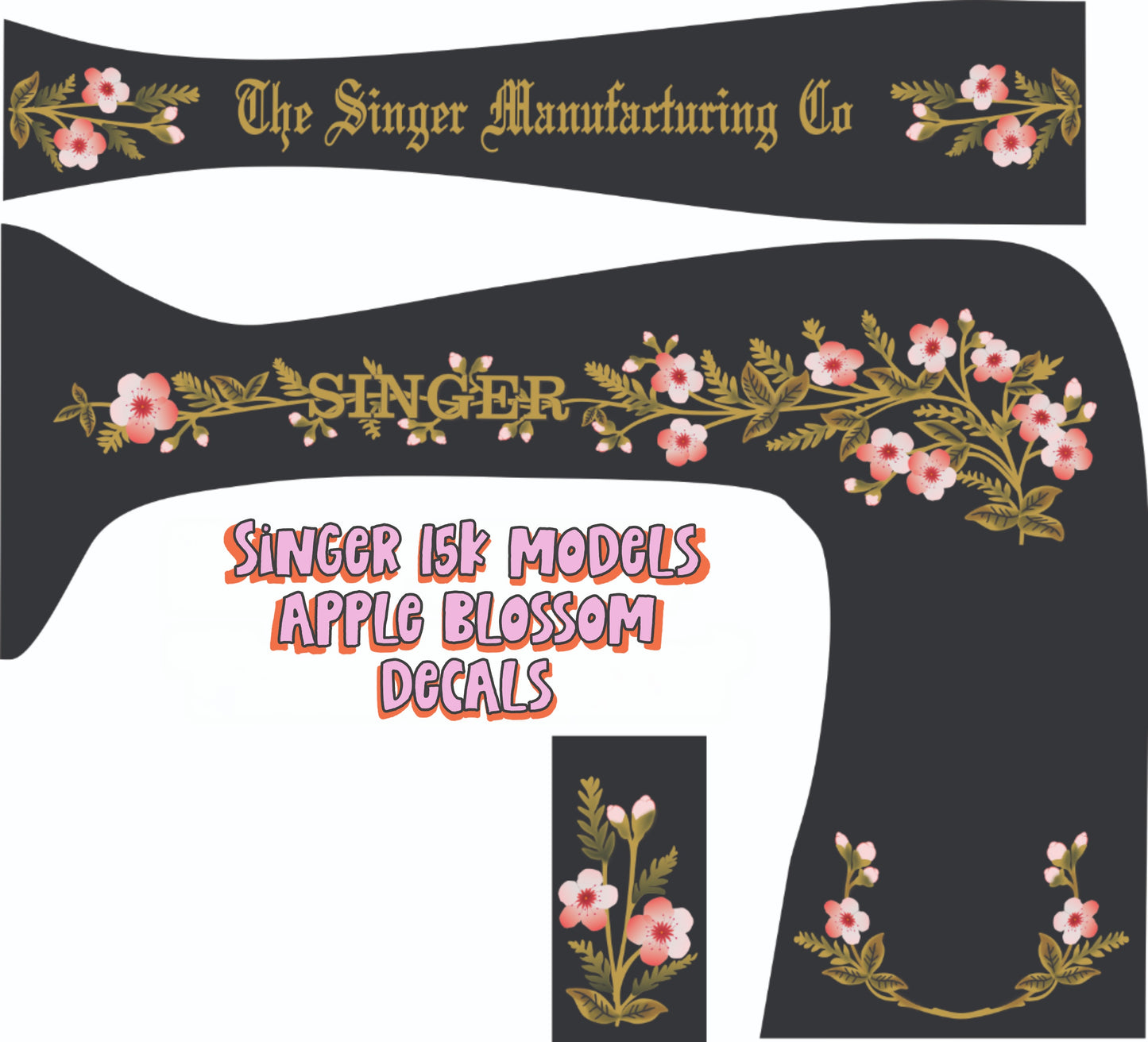 Model 15K sewing machines - 'Apple Blossom' waterslide decals