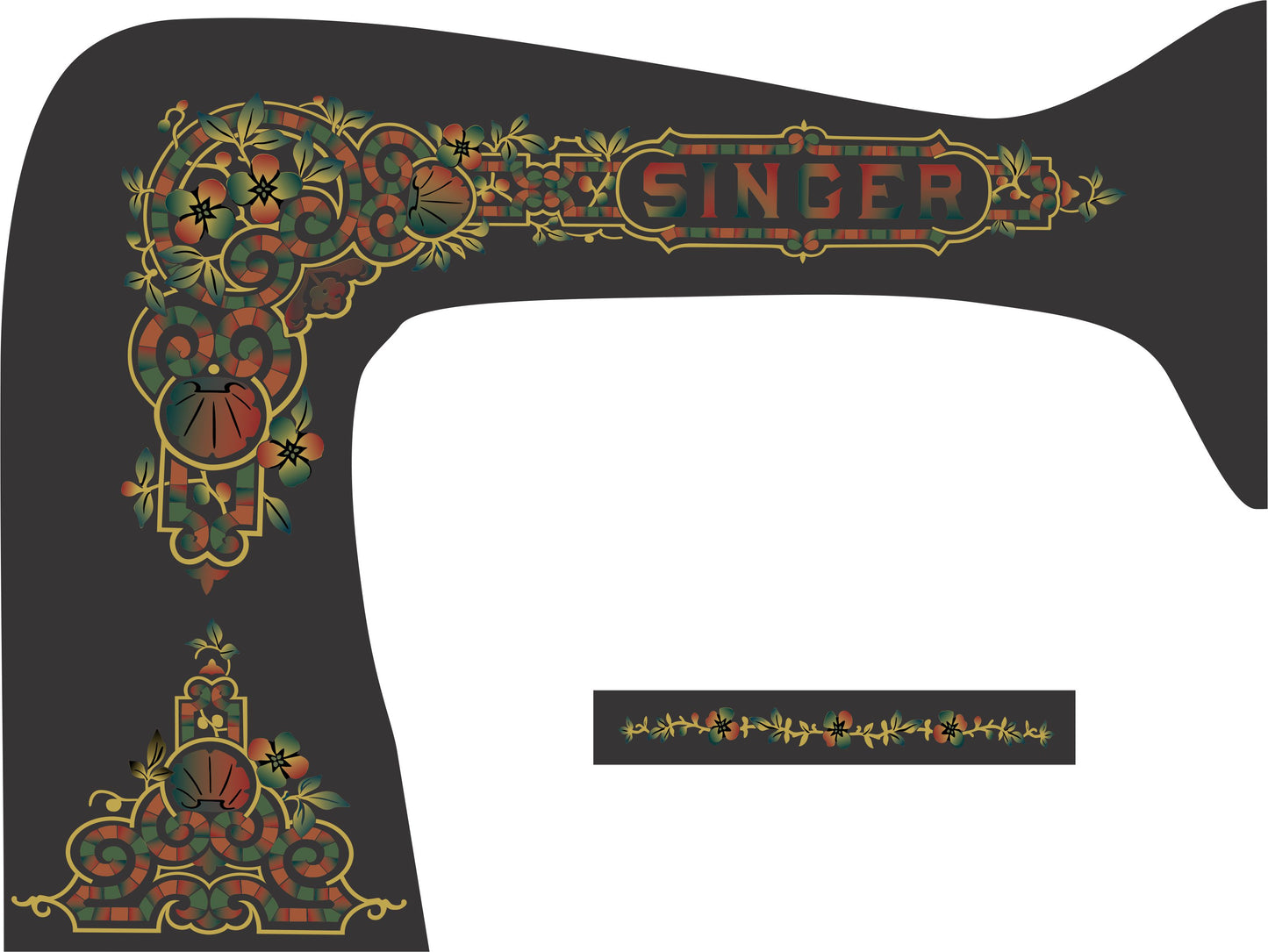 Model 15K Custom red and green 'Tiffany' Sewing Machine Waterslide Decals
