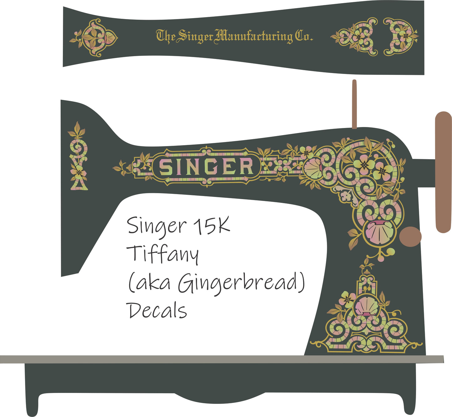 Model 15K 'Tiffany' or 'Gingerbread' Sewing Machine Waterslide Decals