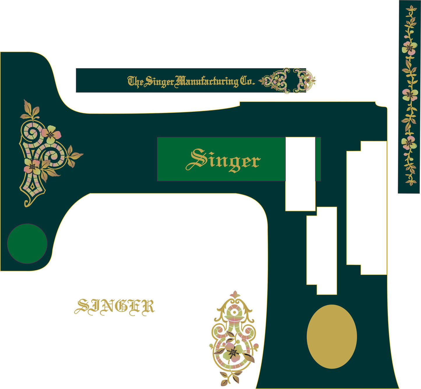 Custom Featherweight (221K) Tiffany Sewing Machine Waterslide Decals