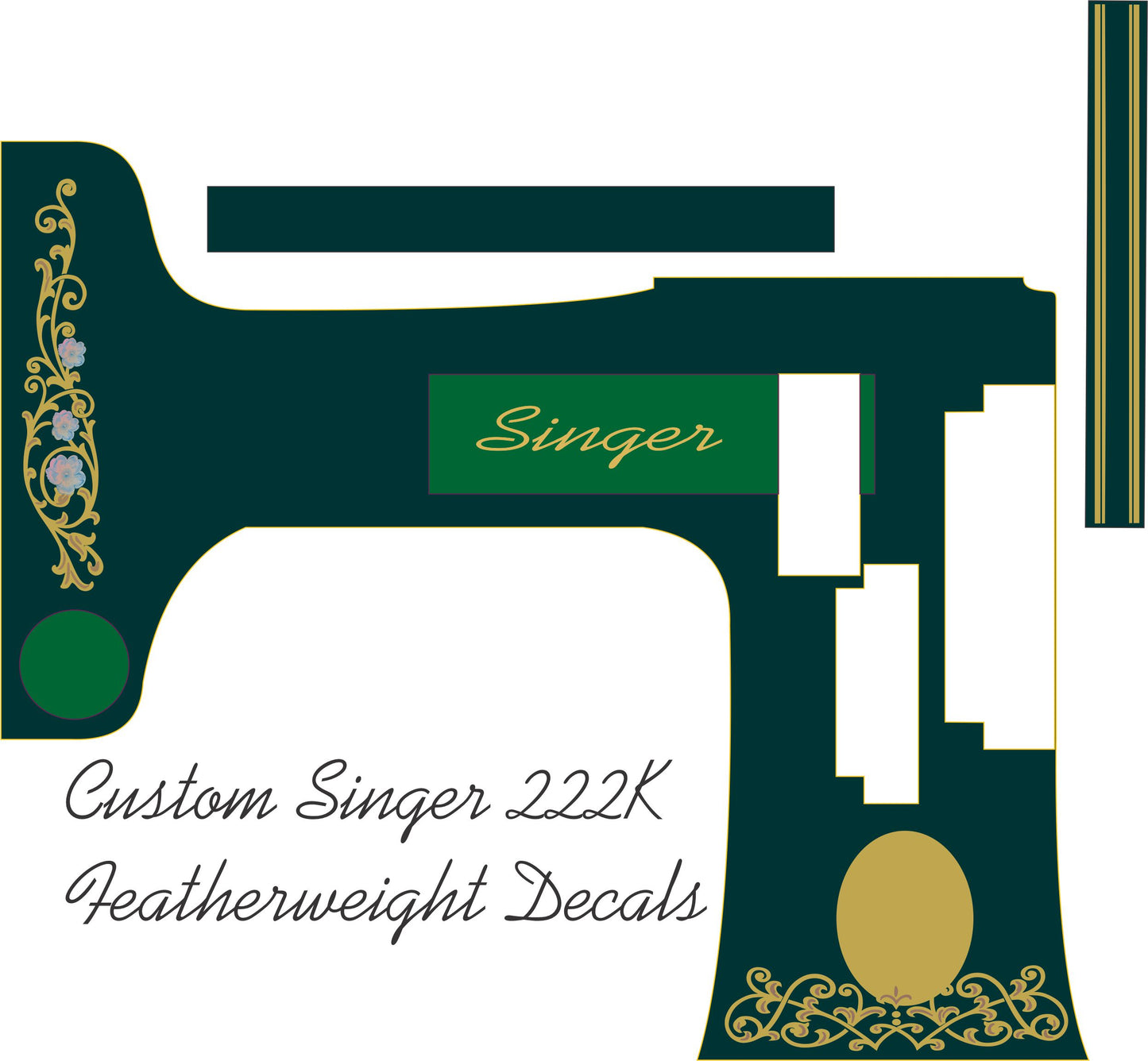 Custom Featherweight (222K) Floral Sewing Machine Waterslide Decals