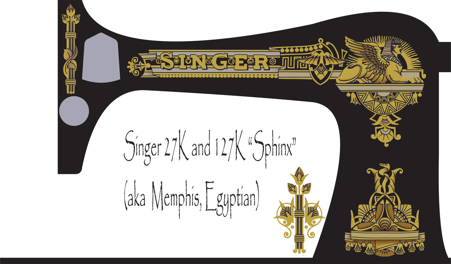 Model 27K and 127K 'Sphinx' (aka Memphis) Sewing Machine Waterslide Decals