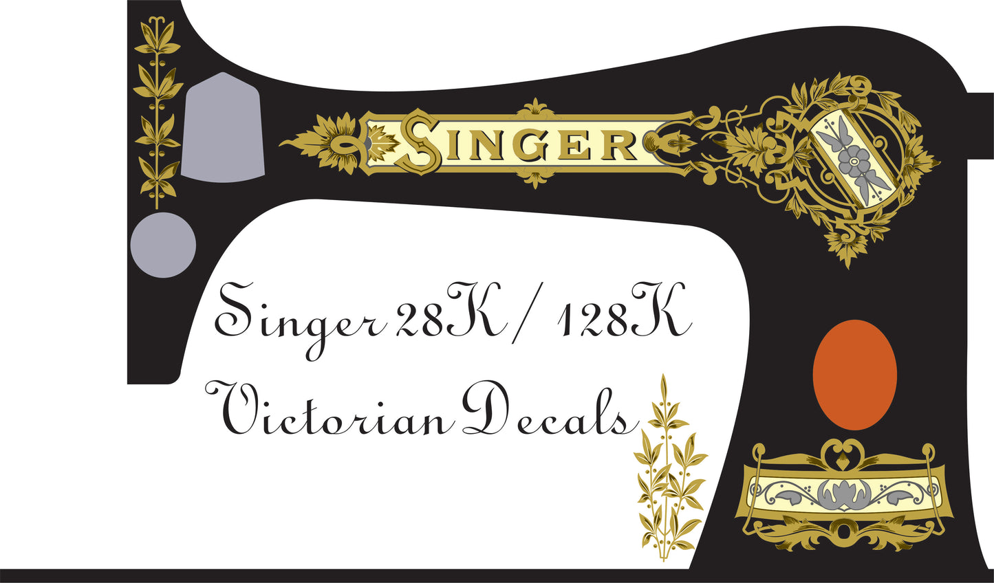 Model 28K 'Victorian' sewing machine waterslide decals