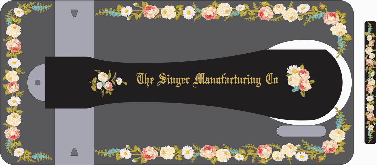 Model 28K 'Painted Roses, Daisies and Forget Me Knots' sewing machine waterslide decals