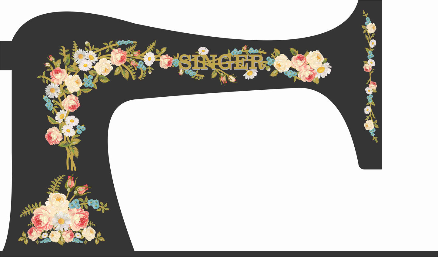 Model 28K 'Painted Roses, Daisies and Forget Me Knots' sewing machine waterslide decals