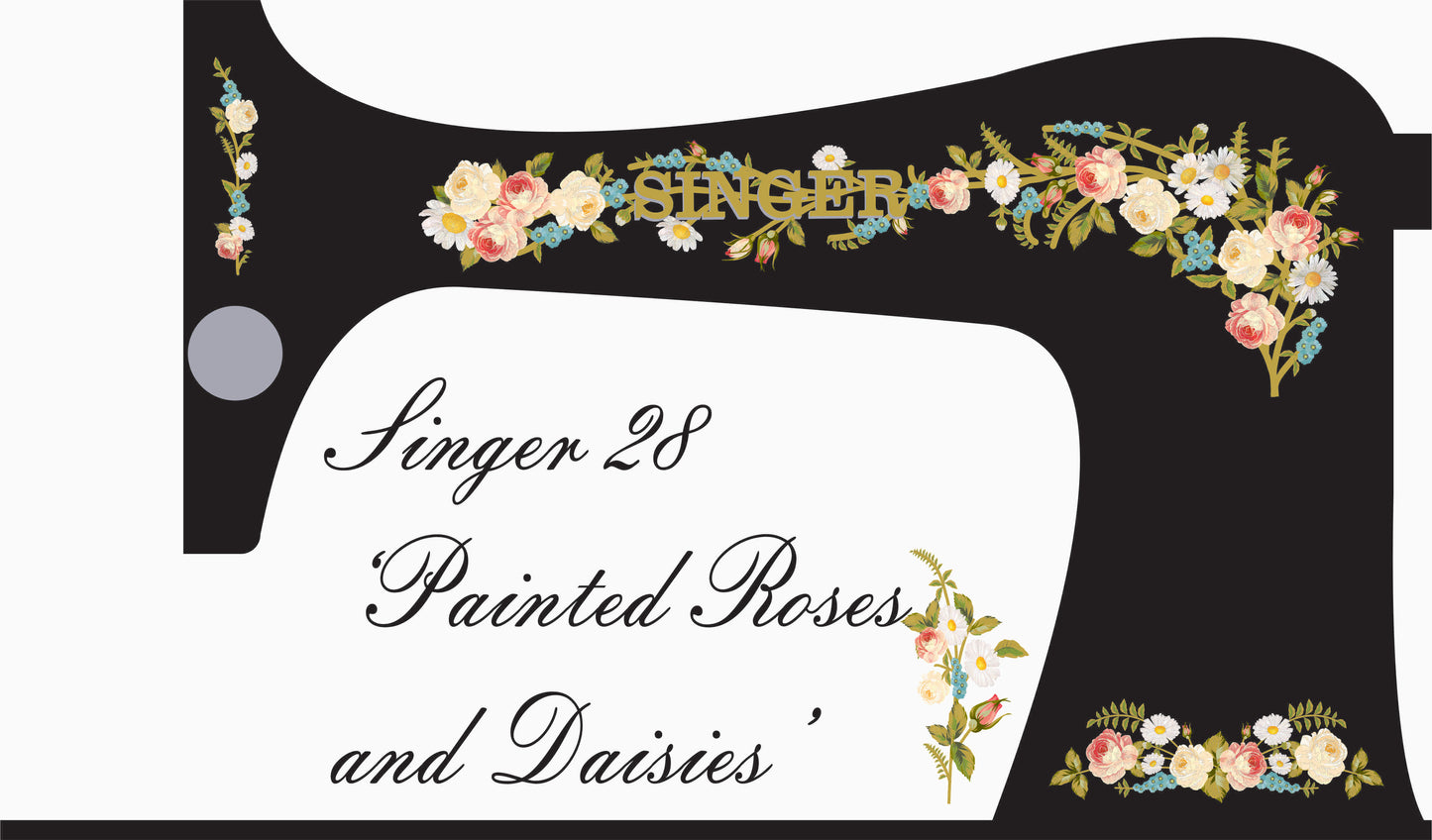 Model 28K 'Painted Roses, Daisies and Forget Me Knots' sewing machine waterslide decals