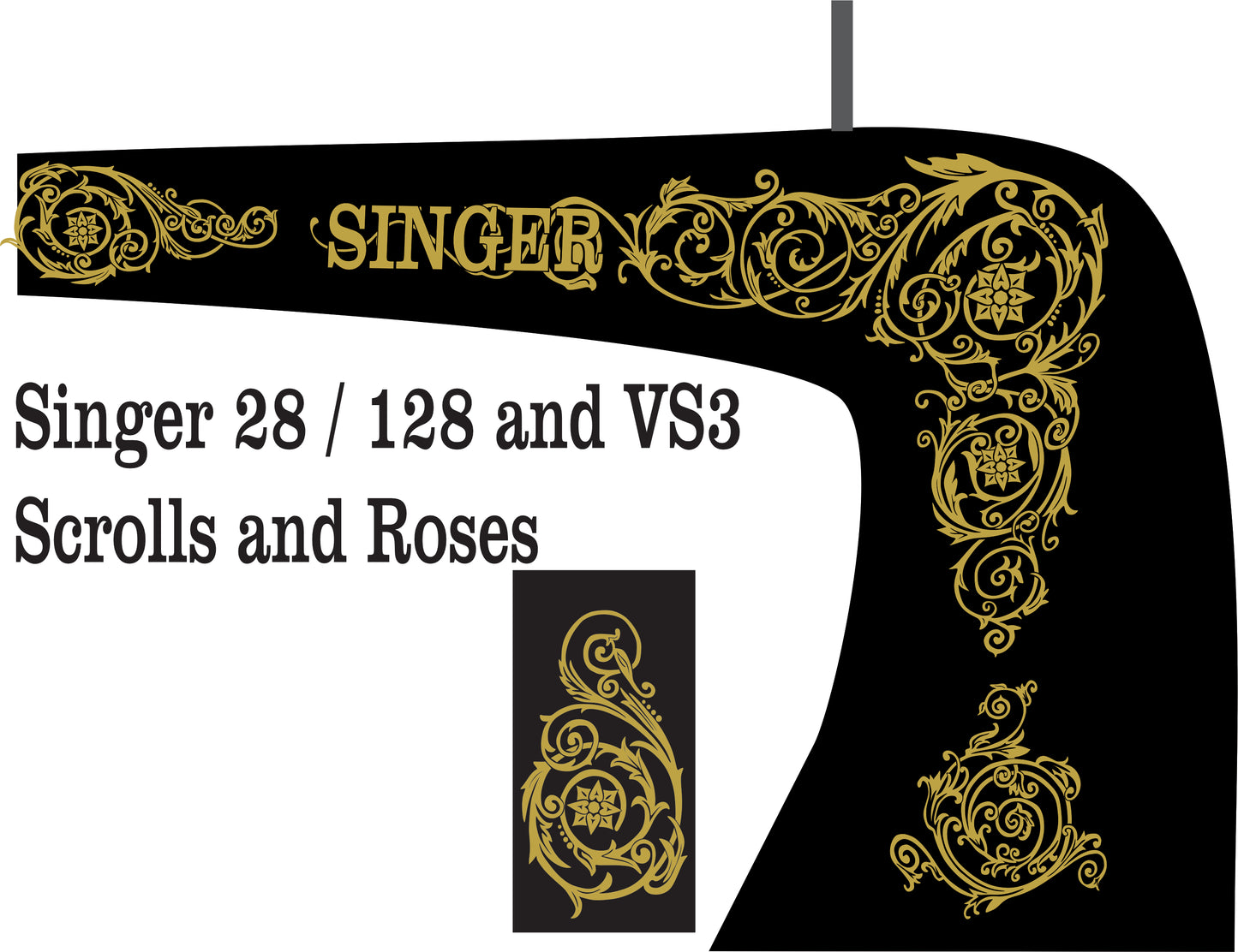 Model 28 or 128K 'Scrolls and Roses' Sewing Machine Waterslide Decals