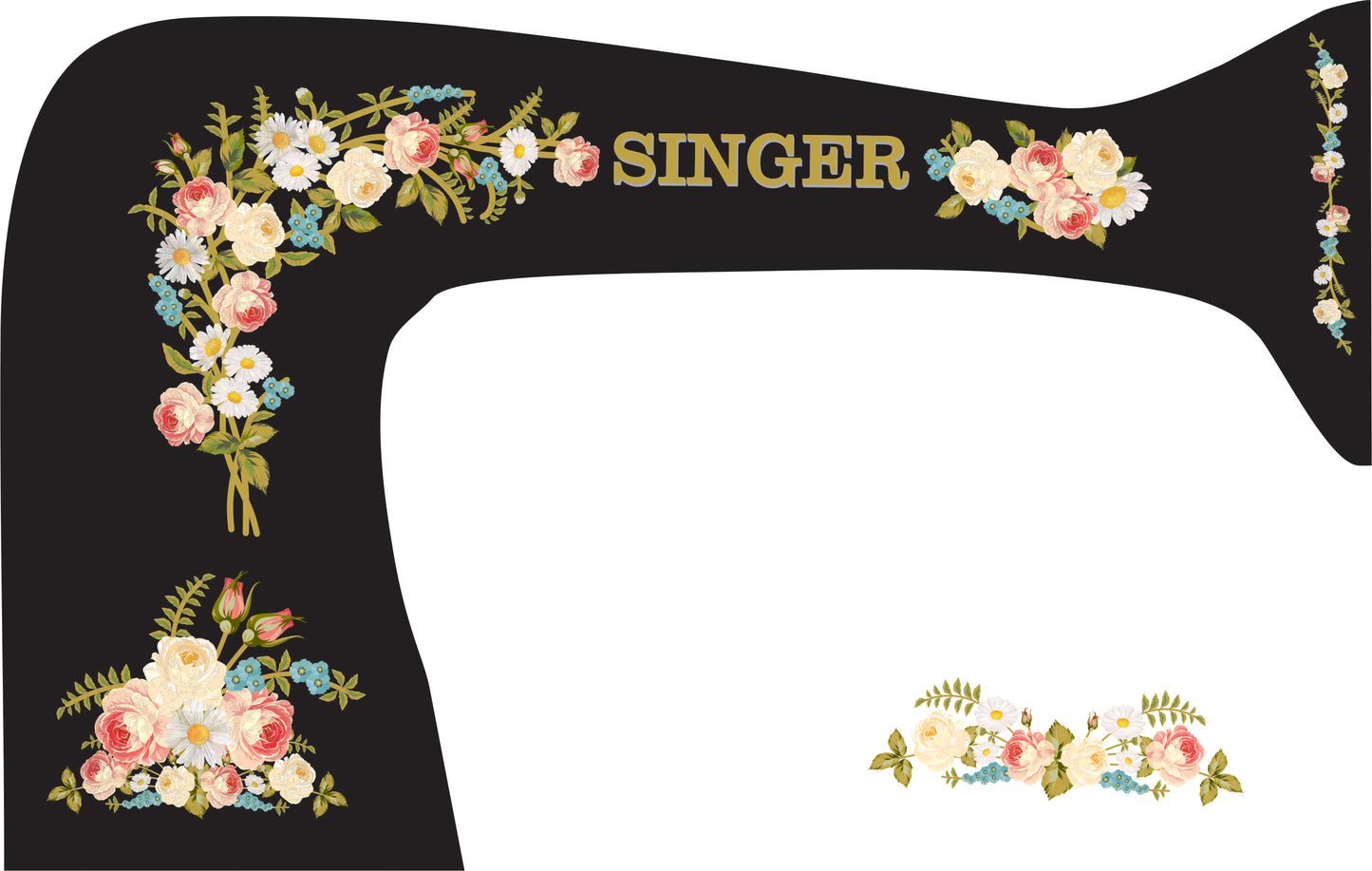 Model 66 "Painted Roses, Daisies and Forget Me Knots" sewing machine waterslide decals