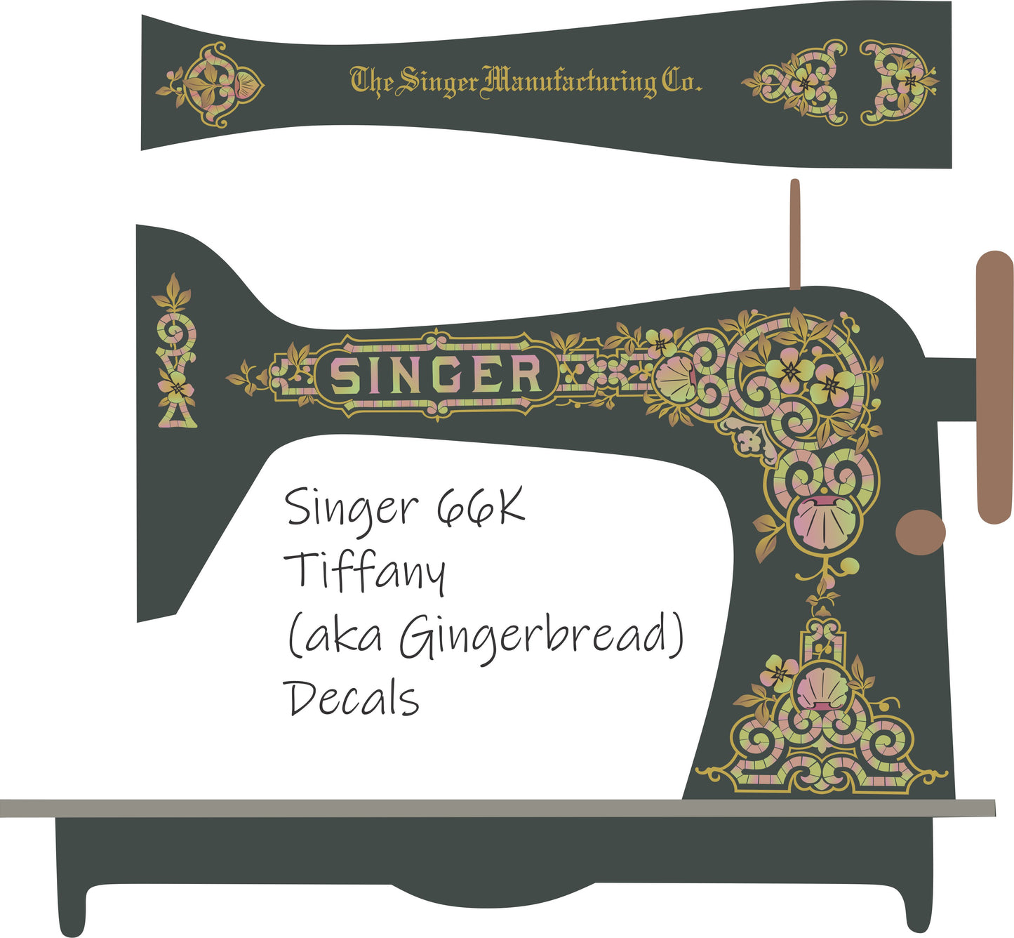 Model 66 'Tiffany' or 'Gingerbread' Sewing Machine Waterslide Decals