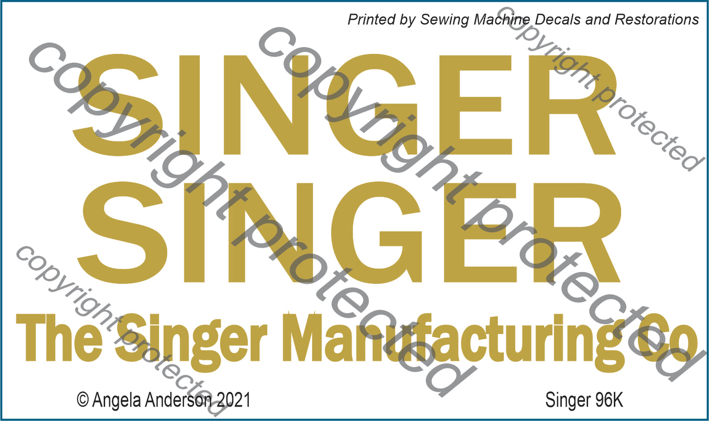 Model 96K industrial sewing machine waterslide decals