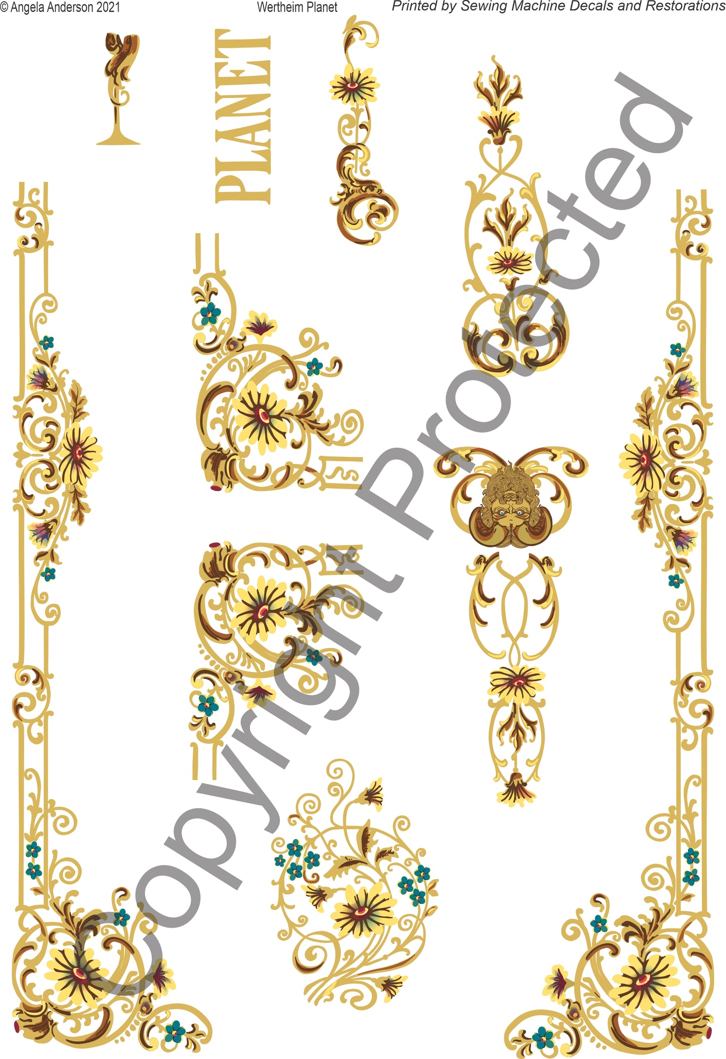 Wertheim 'Planet' Sewing Machine Waterslide Decals