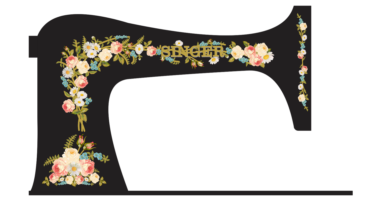 Model 27K 'Painted Roses, Daisies and Forget Me Knots' sewing machine waterslide decals