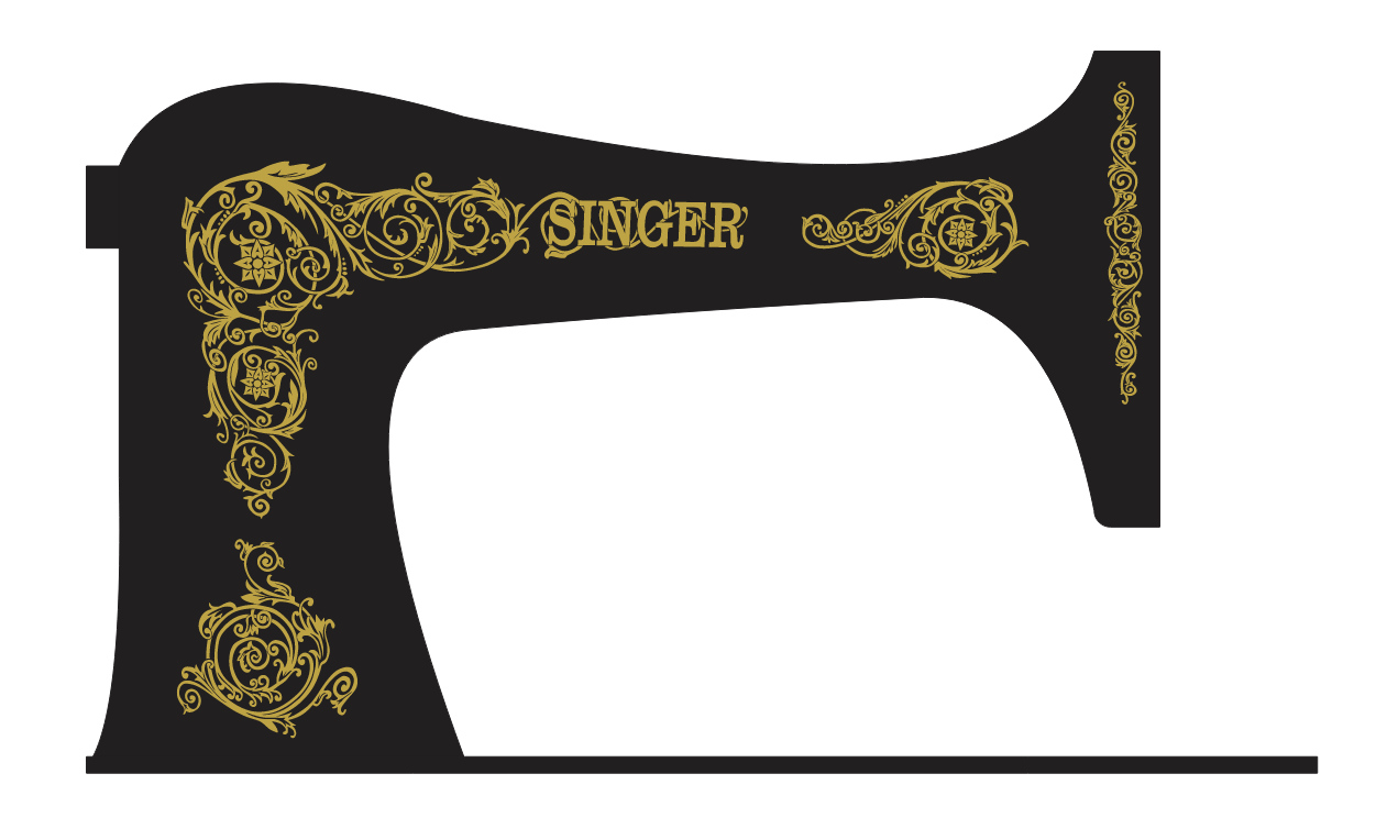 Singer VS2 Model (Vibrating Shuttle) "Scrolls and Roses" Fiddlebase sewing machine waterslide decals