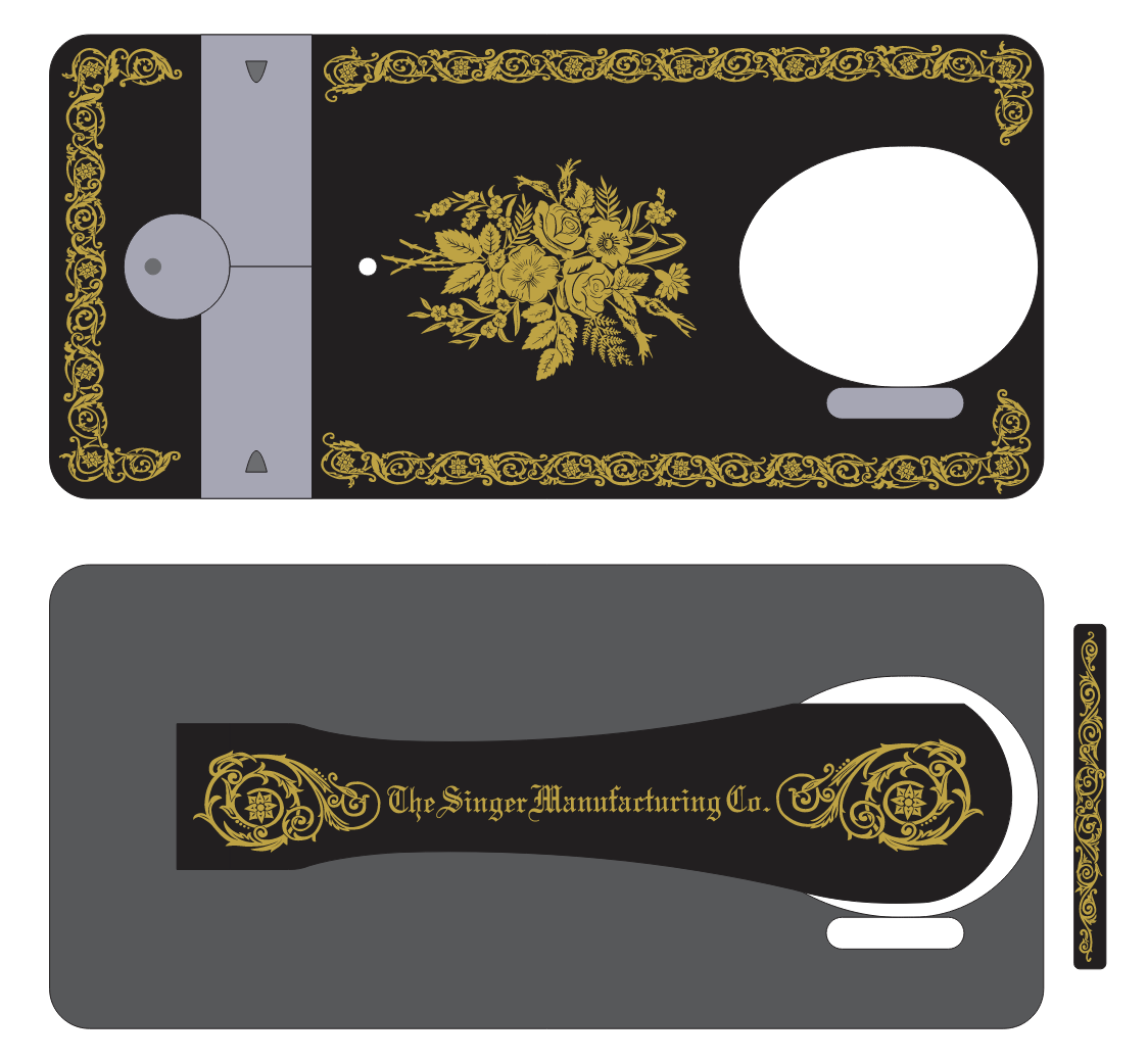 Singer VS2 Model (Vibrating Shuttle) "Scrolls and Roses" Fiddlebase sewing machine waterslide decals