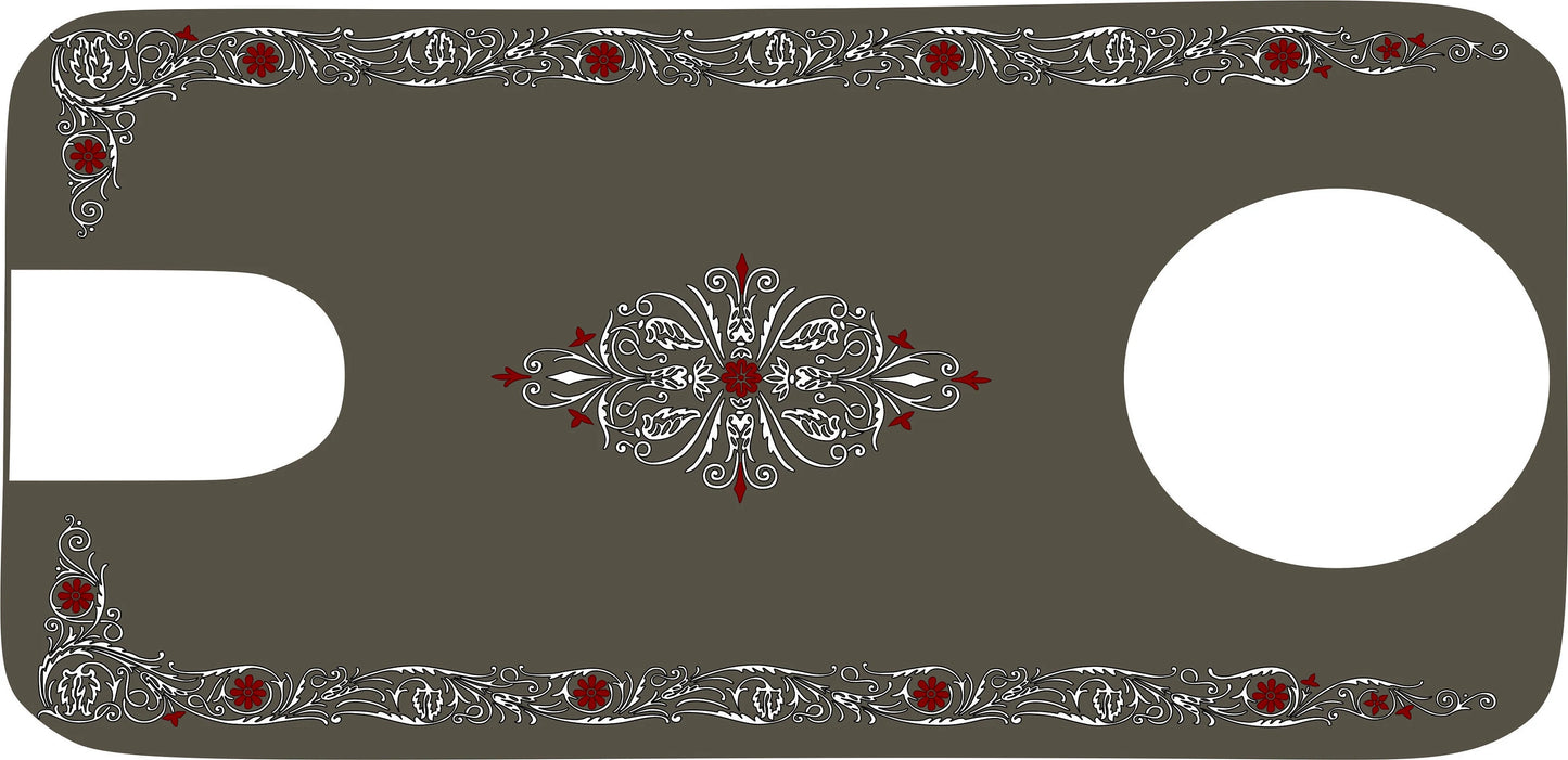 Custom Decals - 'Filigree' White with Red Sewing Machine waterslide decals