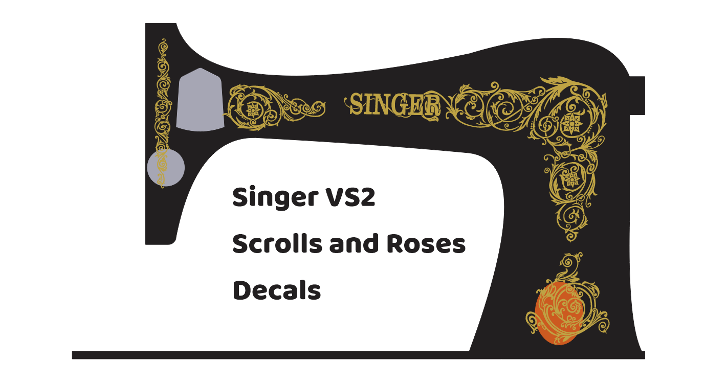 Singer VS2 Model (Vibrating Shuttle) "Scrolls and Roses" Fiddlebase sewing machine waterslide decals