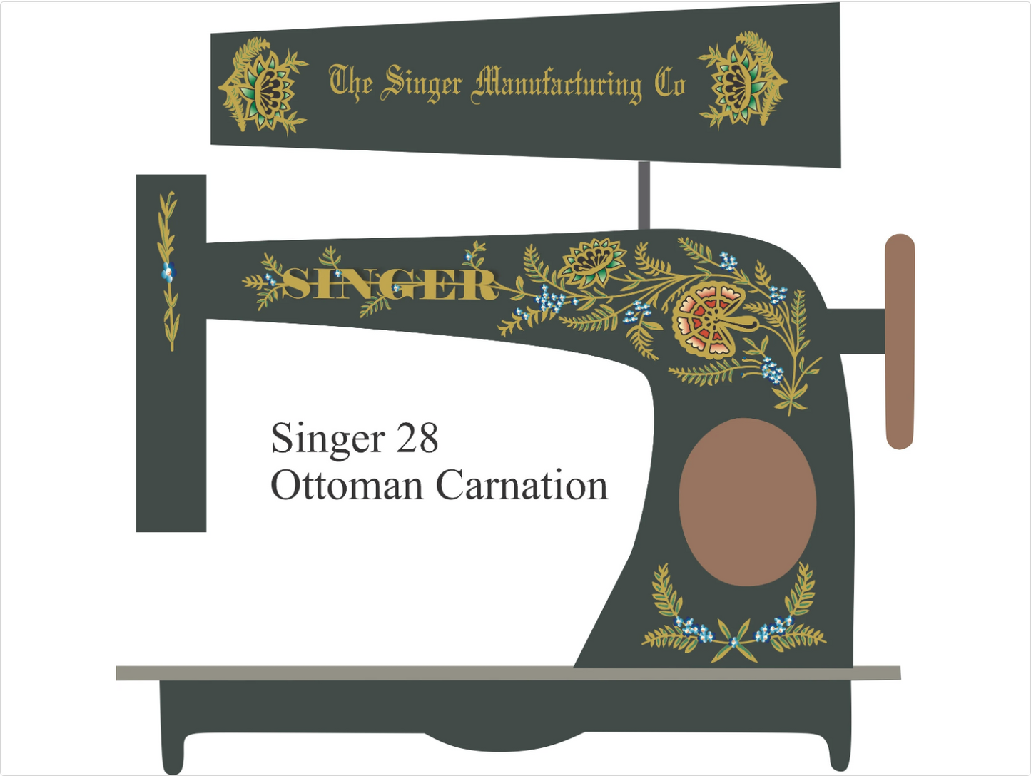 Model 28 'Ottoman Carnation' c1890s sewing machine waterslide decals