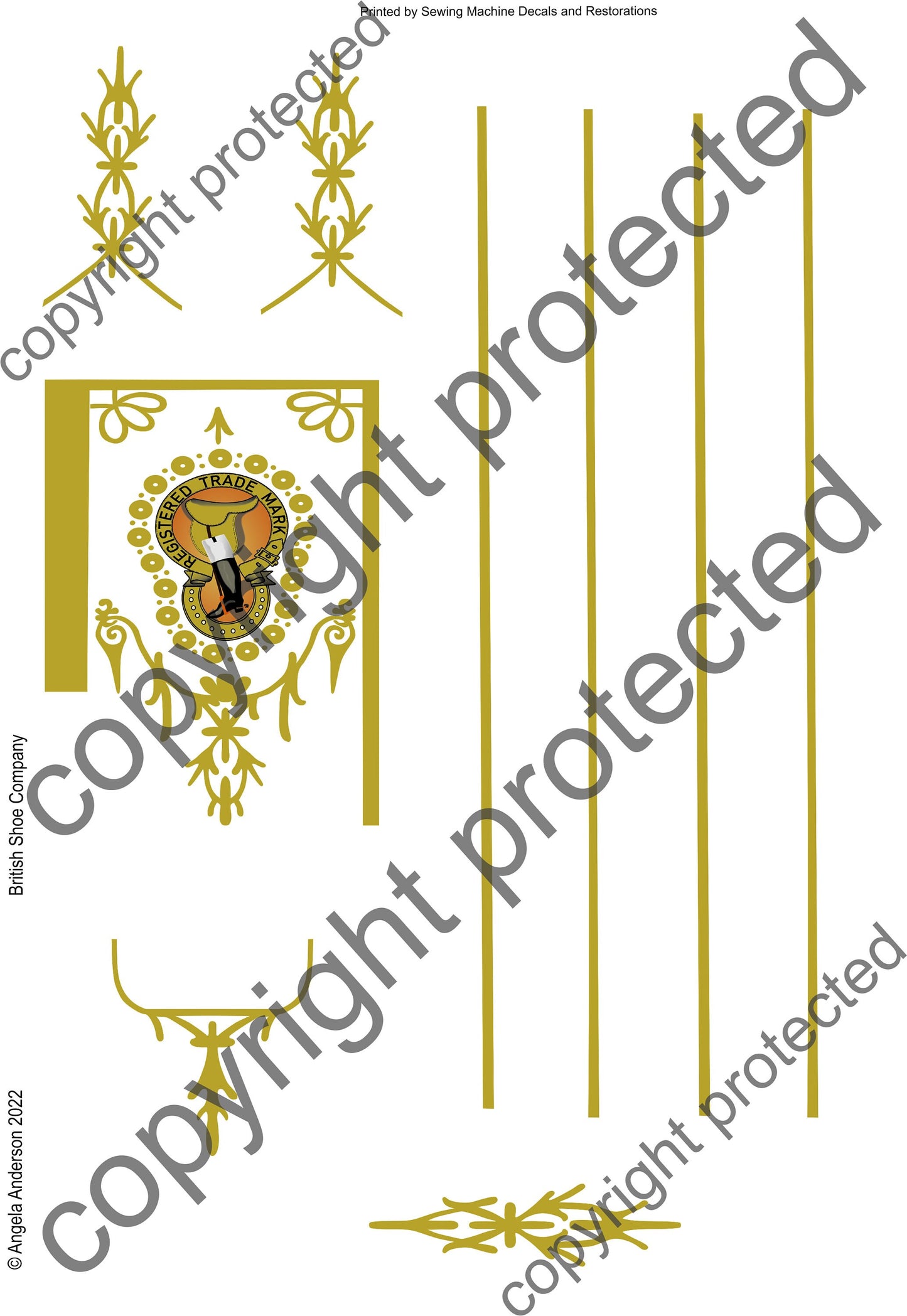 British United Shoe Manfacturing Company Sewing Machine waterslide decals