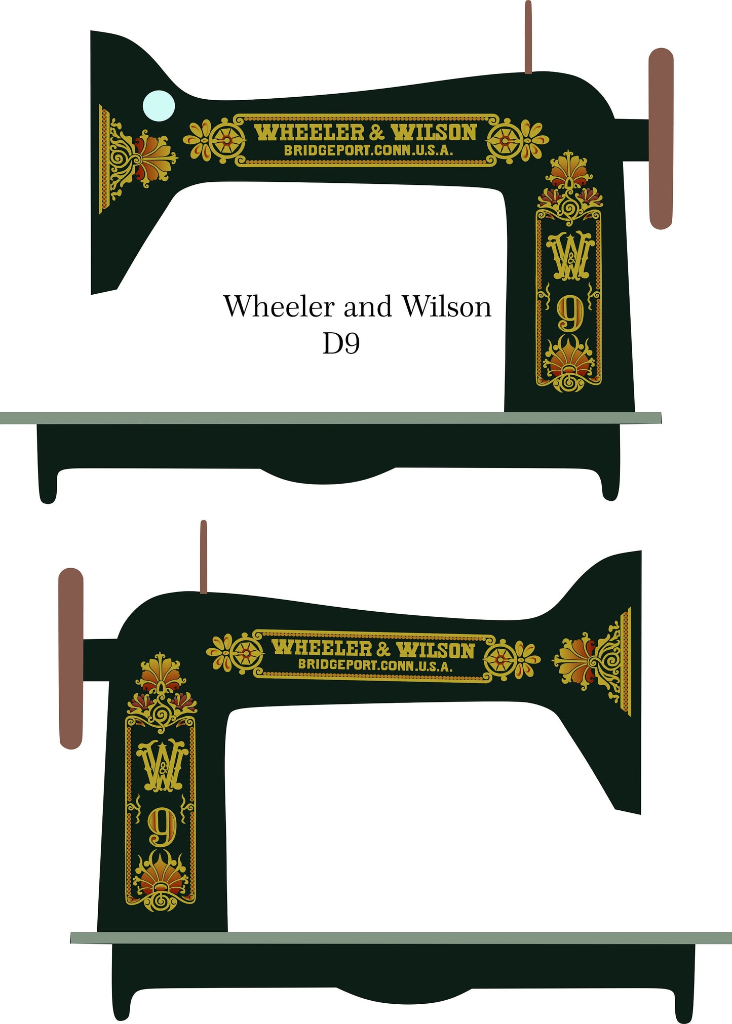 Wheeler and Wilson D9 sewing machine waterslide decals
