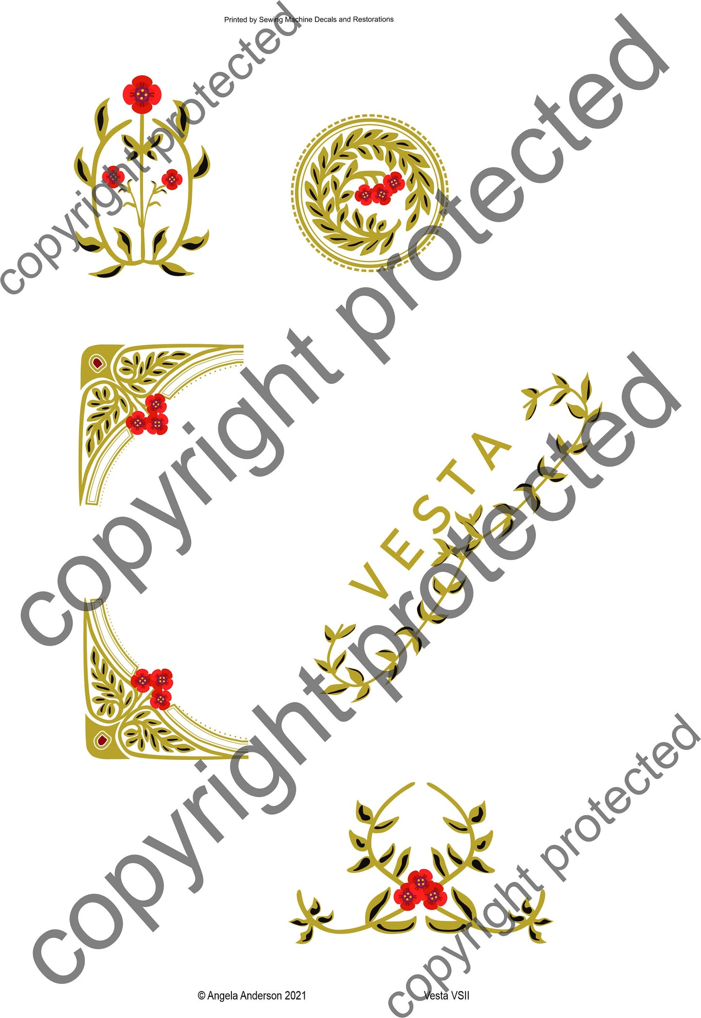 Vesta VSII sewing machine waterslide decals
