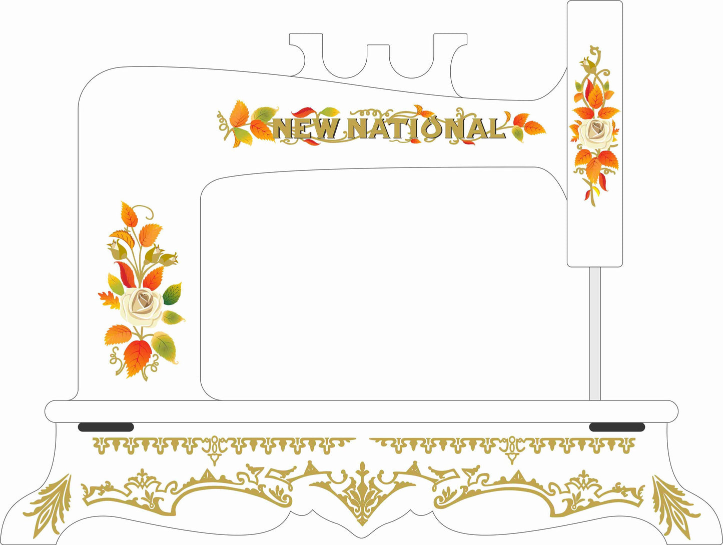 New National Sewing Machine Waterslide Decals (coloured filigree base)