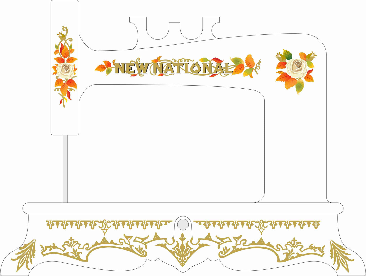 New National Sewing Machine Waterslide Decals (coloured filigree base)