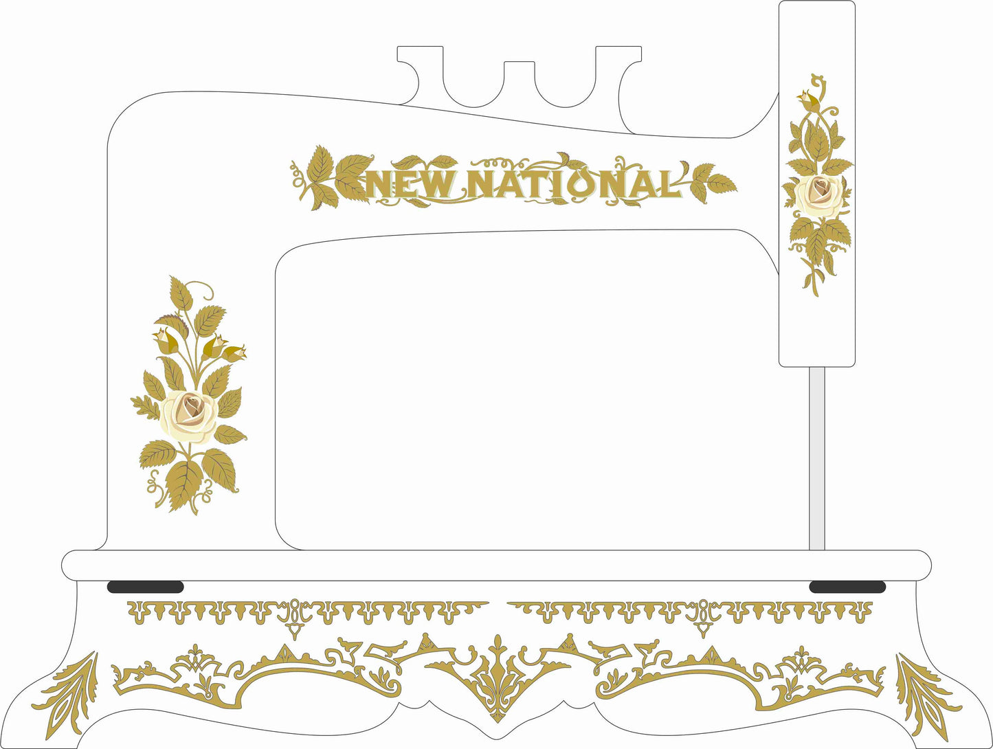 New National Sewing Machine Waterslide Decals (gold filigree base)