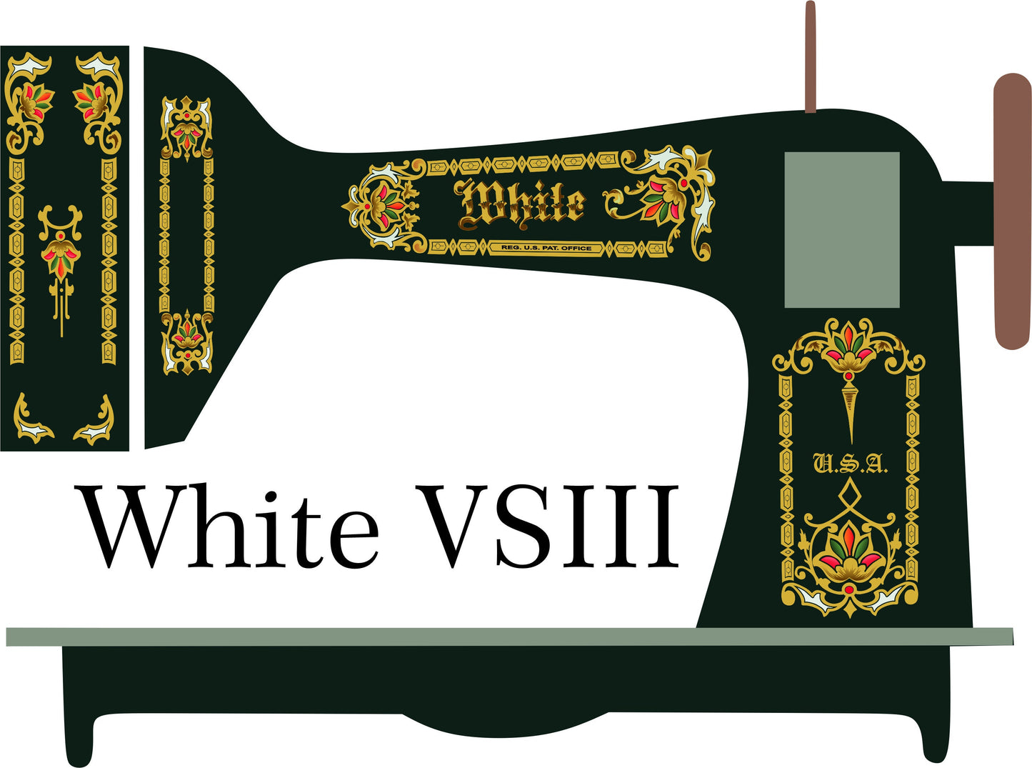 White Sewing Machine VSIII - Vibrating Shuttle Sewing Machine waterslide Decals