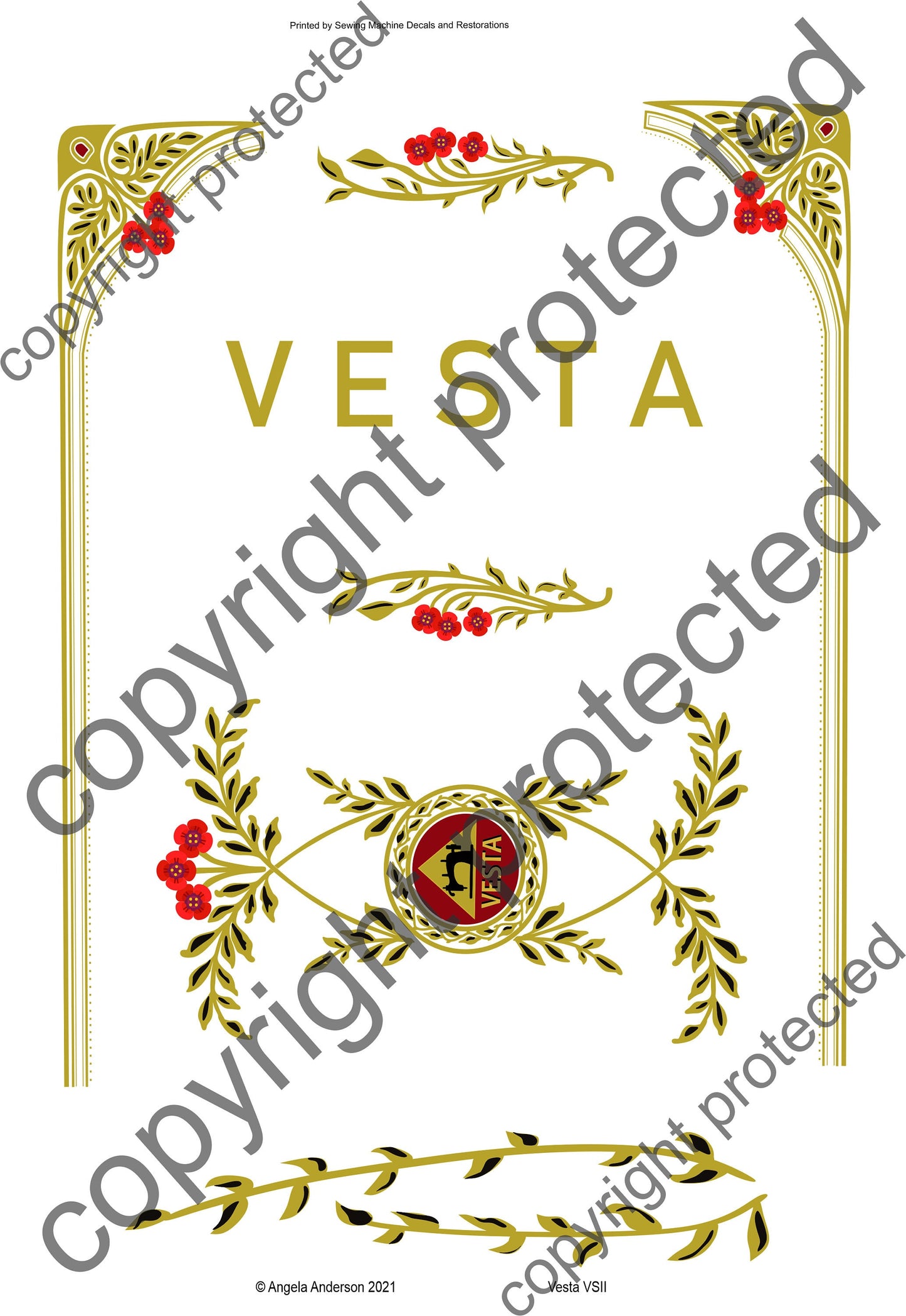 Vesta VSII sewing machine waterslide decals