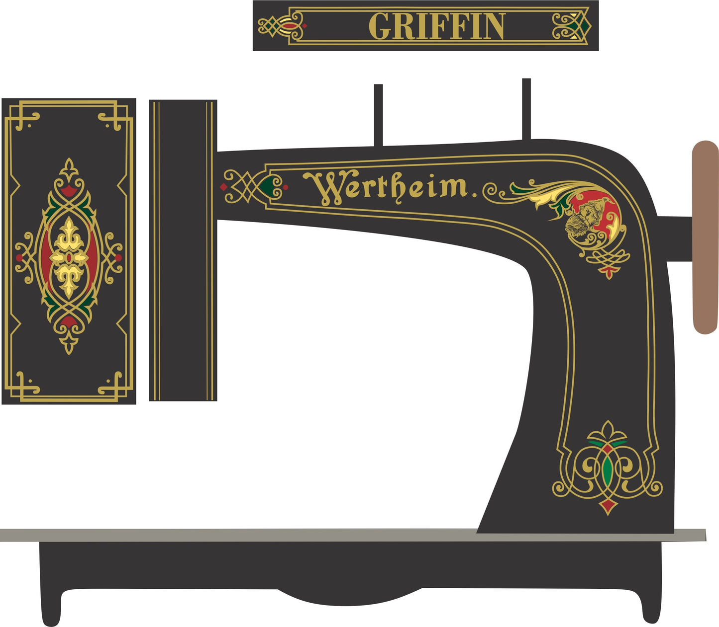 Wertheim 'Griffin' Sewing Machine Company waterslide decals