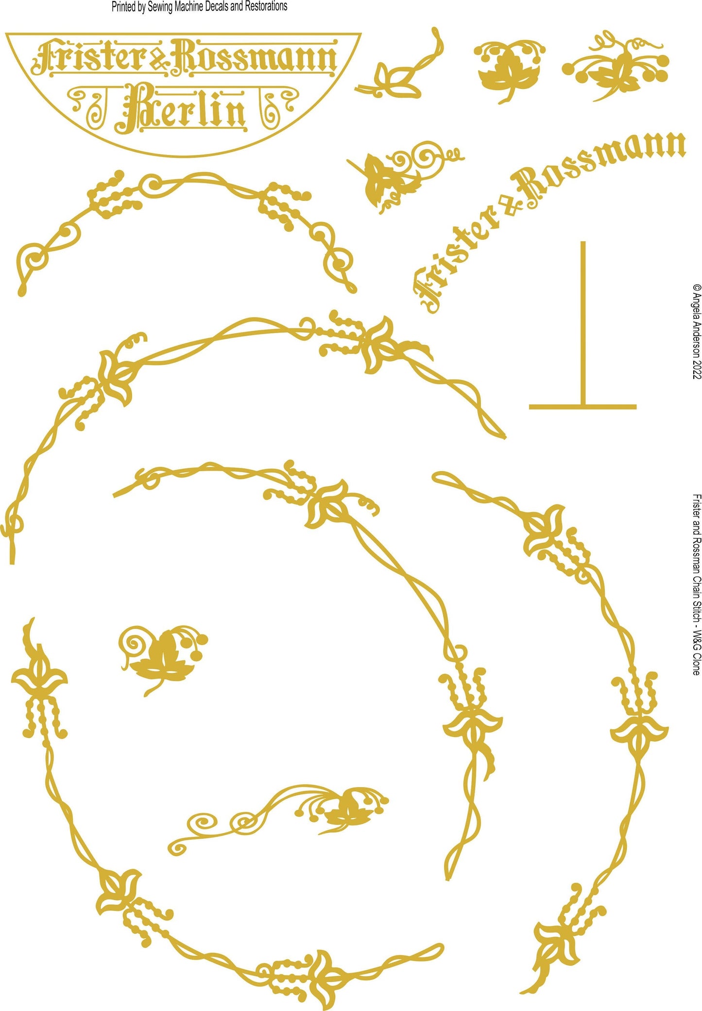 Frister and Rossman Chain Stitch - Willcox and Gibbs Clone Sewing Machine Waterslide decals
