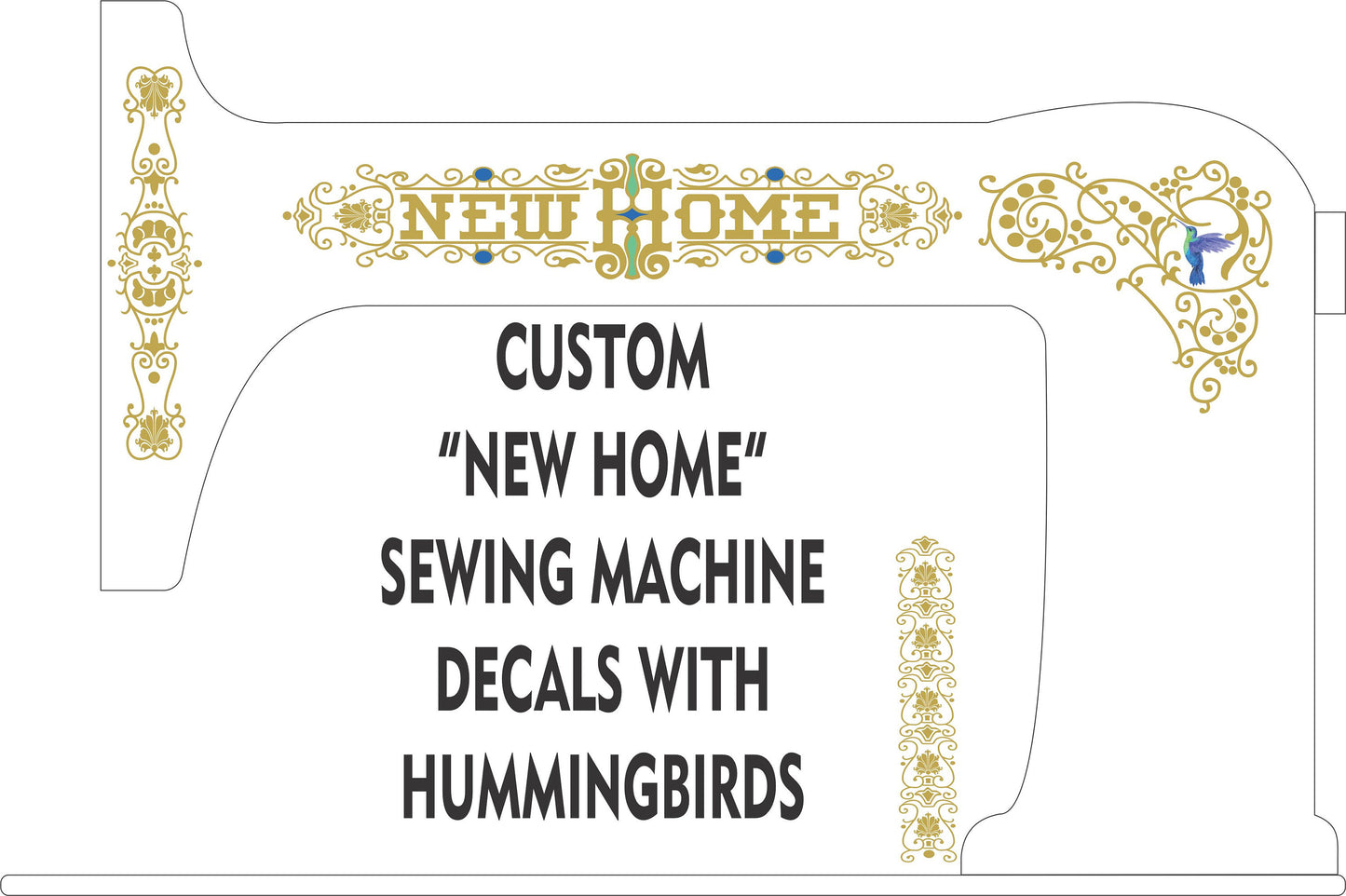 Custom - New Home with Hummingbird Sewing machine Decals
