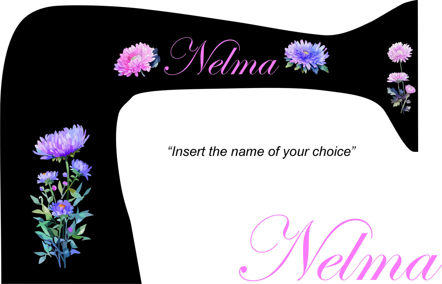 Custom Floral Sewing Machine waterside decals (include your own custom name)