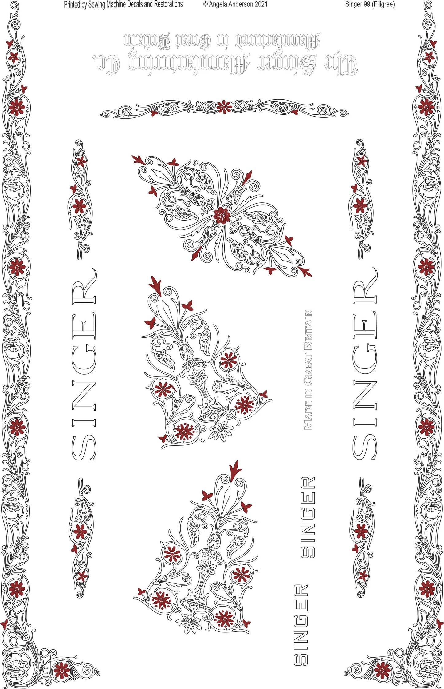 Model 99K 'Filigree' Sewing Machine Waterslide Decals