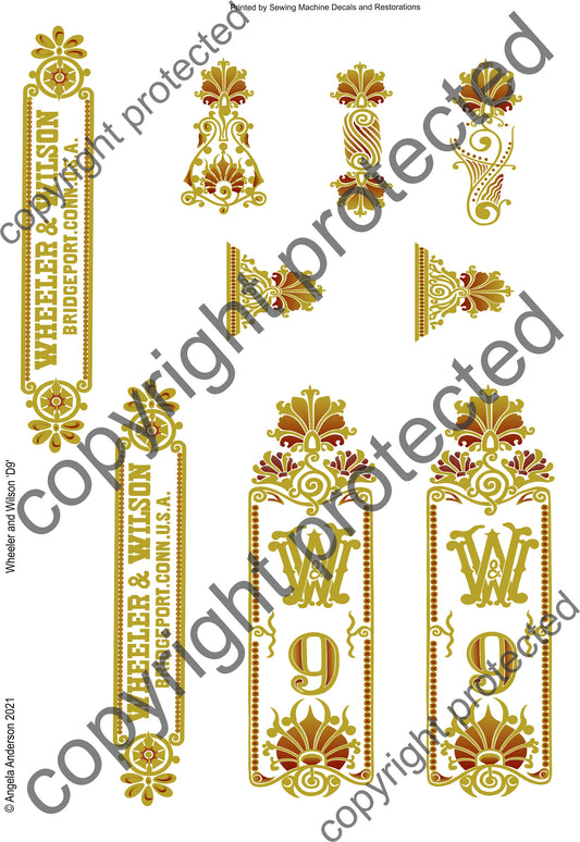 Wheeler and Wilson D9 sewing machine waterslide decals