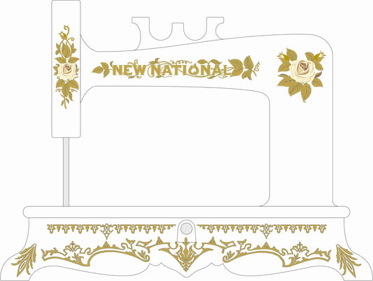 New National Sewing Machine Waterslide Decals (gold filigree base)